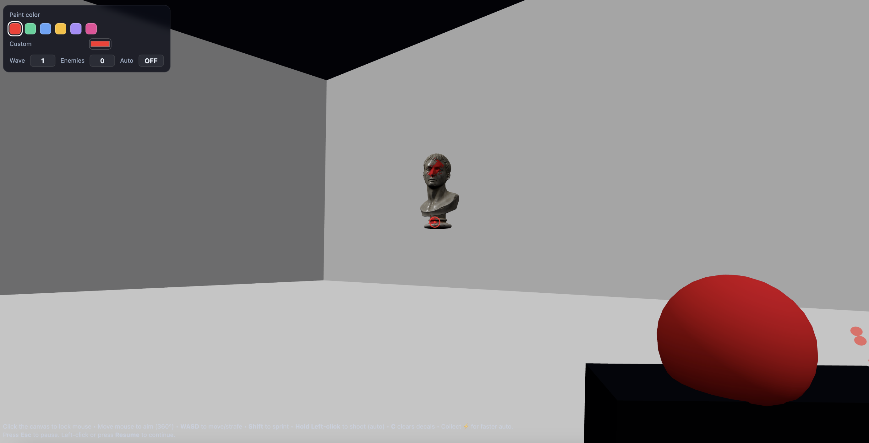 First-person view shooting marble busts